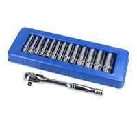 AB Tools 1/4In Drive Metric mm Deep Single Hex Sockets 4mm To 14mm And Ratchet