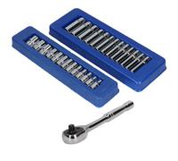 AB Tools 1/4In Drive Metric Shallow And Deep 6 Sided Sockets 4 To 14mm And Ratchet