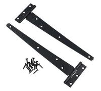 AB Tools 10In / 250mm Heavy Duty T Tee Hinges For Shed + Garden Gates Black Finish 2Pc