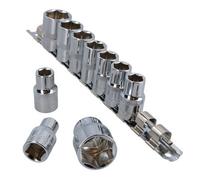 AB Tools 10Pc 1/2" Drive Shallow Metric Socket Set 6-Sided Hex Sockets 10 - 24mm On Rail