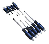 AB Tools 10Pc Screwdriver Set Slotted Flat And Phillips Headed With Soft Grip Handles