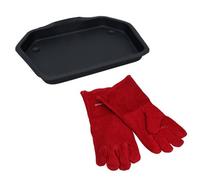 AB Tools 11" Metal Ashpan Ash Pan Tray For 16" Fireplace Burner & Heat Resistant Gloves