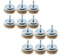 AB Tools 12 Pack 50mm Steel Wire Cup Brush For Drills Brass Coated Rust Paint Remover