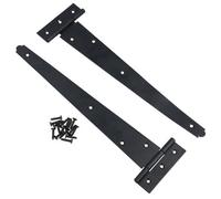 AB Tools 12In / 300mm Heavy Duty T Tee Hinges For Shed + Garden Gates Black Finish 2Pc