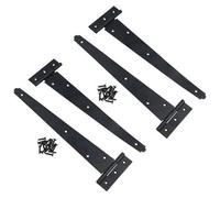 AB Tools 12In / 300mm Heavy Duty T Tee Hinges For Shed + Garden Gates Black Finish 4Pc