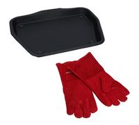 AB Tools 13" Metal Ashpan Ash Pan Tray For 18" Fireplace Burner & Heat Resistant Gloves