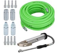 AB Tools 15 Metres Soft Rubber Hi-Vis Air Hose + Quick Release Fittings + Tyre Inflator