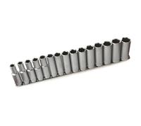 AB Tools 15Pc 1/2In Dr Deep Reach Crv Sockets On Rail 10-24mm Hex 6 Point Metric