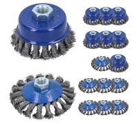 AB Tools 16Pc Twist Knot Cup And Flat Bevel Brushes Rust Paint Removal For 4-1/2" Grinders