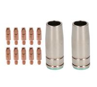 AB Tools 2 Shroud & 10 X 0.6mm Round Contact Tips Mig Welding Binzel Style Euro Mb25