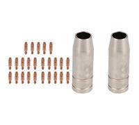 AB Tools 2 Shroud & 25 X 0.8mm Round Contact Tips Mig Welding Binzel Style Mb15 Torch