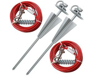 AB Tools 2 X Extra Strong Dog Stake Out SpikeS & 2X 15ft Weather Resistant Tie-Out Cable
