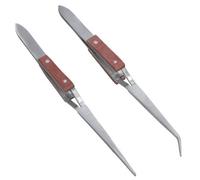 AB Tools 2 X Self Locking Closing Tweezers Straight Curved Tweezer Anvil Wood Grip