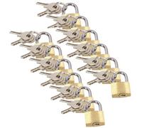 AB Tools 20mm Mini Brass Padlock Set For Suitcases Luggage Rucksacks Tents 12Pc & Keys