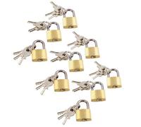 AB Tools 20mm Mini Brass Padlock Set For Suitcases Luggage Rucksacks Tents 9Pc & Keys