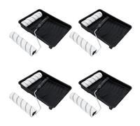 AB Tools 230mm Paint Roller Medium Pile Sleeves +Tray For Painting Decorating 4Pk