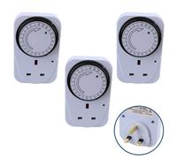 AB Tools 24 Hour Mains 3 Pin Plug In Timer Sockets Clock Energy Saving Lamps Lights 3Pc