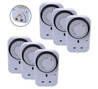 AB Tools 24 Hour Mains 3 Pin Plug In Timer Sockets Clock Energy Saving Lamps Lights 6Pc