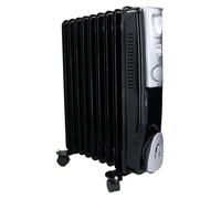 AB Tools 2Kw 9 Fin Slim Line Oil Filled Radiator Heater With Adjustable Thermostat Black