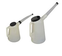 AB Tools 2Pc Oil Measuring Jugs 5 And 2 Litre Antifreeze Screen Wash With Spouts And Lids