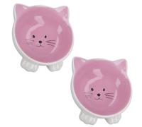AB Tools 2Pk Pink & White Orb Cat Face Bowl Food Water Platter Dish Kitten Cat 6.5" /16.5Cm