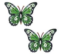 AB Tools 2Pk Small Green Metal Butterfly Garden/home Wall Art Ornament 11X8.5Cm