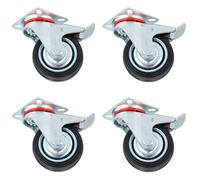 AB Tools 3" / 75mm Rubber Swivel Trolley Castor Wheel With Brake For Furniture 4 Pack