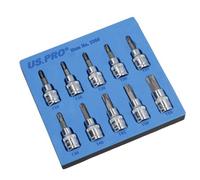 AB Tools 3/8" Drive Shallow Male Torx Star Bit Sockets T10 - T55 10Pc