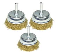 AB Tools 3 Pack 75mm Wire Cup Brush For Drills Steel Brass Coated Rust Paint Remover