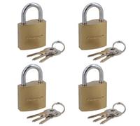 AB Tools 32mm Iron Padlock Security Lock Brass Finish With Hardened Steel Shackle 4Pc