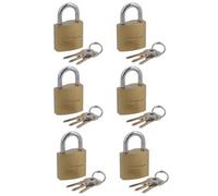 AB Tools 32mm Iron Padlock Security Lock Brass Finish With Hardened Steel Shackle 6Pc