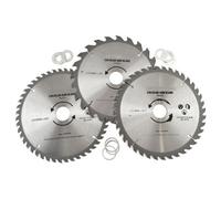 AB Tools 3Pc 205mm Tct Circular Saw Blades 20/40/48 Tpi & Adapter Rings Reducer