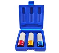 AB Tools 3Pc Alloy Wheel Nut Sockets 1/2" Drive Deep 17mm 19mm 21mm Thin Walls