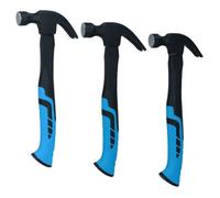 AB Tools 3Pc Curved Claw Hammer Fibreglass Handle Nail Screw Remover 8Oz 16Oz 20Oz