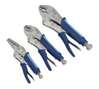 AB Tools 3Pc Locking Wrench Plier Mole Grip Stubby & Straight Long Nose Set
