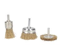 AB Tools 3Pc Rotary Brass Coated Steel Wire Brush Set Metal Polishing Cup Wheel Flat