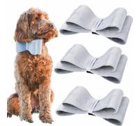 AB Tools 3Pk Dog Puppy Velvet Festive Christmas Silver Bow Bow-Tie Easy To Attach
