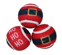 AB Tools 3PK Dog Red Festive Themed Tennis Balls Ball Mad Xmas Gift