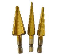 AB Tools 3Pk Hss Step Cone Drill Titanium Coated Hole Cutter Hex Shank Metal Plastic