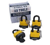 AB Tools 4 Keyed Alike 40mm Water Resistant Waterproof Padlocks 4 Locks 8 Keys Security