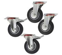 AB Tools 5" (125mm) Rubber Swivel And Swivel With Brake Castor Wheel (4Pack)