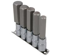 AB Tools 5Pc 1/2" Drive 14-24mm Hex Bits Socket Set 100mm Long Deep Reach On Rail Crv