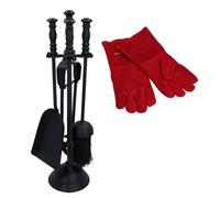AB Tools 5Pc Log Burner Fire Fireside Fireplace Companion Set & Heat Resistant Gloves
