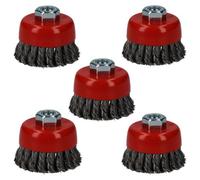 AB Tools 5Pc Professional 80mm Wire Twist Knot Cup Brush For 4-1/2" M14 Angle Grinders
