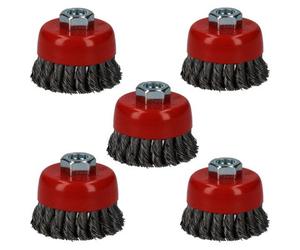 AB Tools 5Pc Professional 80mm Wire Twist Knot Cup Brush For 4-1/2" M14 Angle Grinders