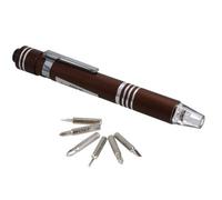 AB Tools 6 In 1 Led Precision Screwdriver Magnetic Pocket Pen Slotted Phillips Brown