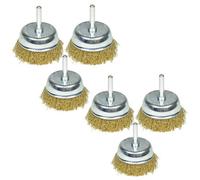 AB Tools 6 Pack 75mm Wire Cup Brush For Drills Steel Brass Coated Rust Paint Remover