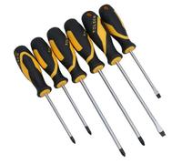 AB Tools 6Pc Screwdriver Set Slotted / Flat, Phillips & Pozi Head With Soft Grip Handles