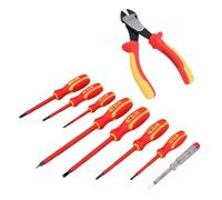 AB Tools 7.5In Vde Electrician Electrical Diagonal Side Wire Cutting Pliers & 8Pc Screwdrivers