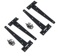 AB Tools 8In / 204mm Heavy Duty T Tee Hinges For Shed + Garden Gates Black Finish 4Pc